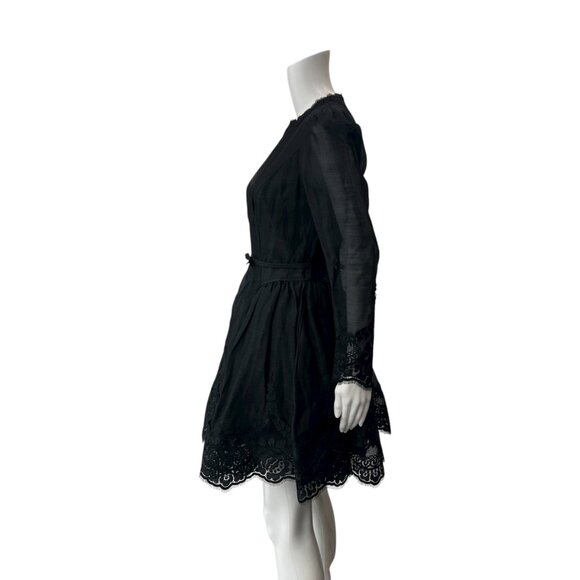 $1750 Zimmermann Black Embroidered Linen Silk Mini Hypnotic Dress size 2/Medium - Picture 11 of 13